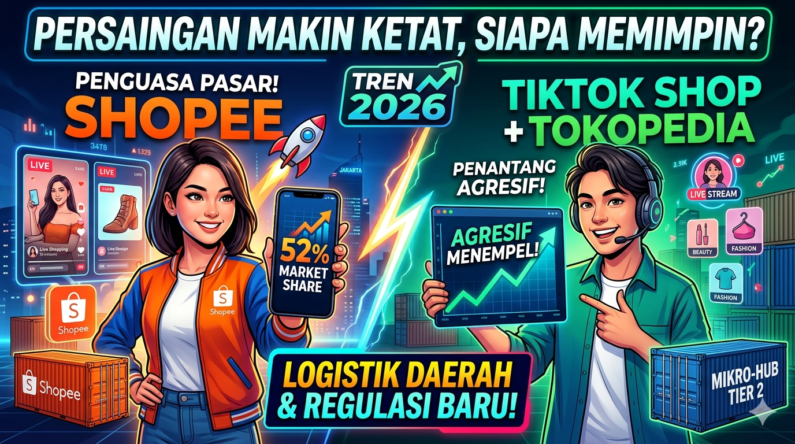Lanskap industri e-commerce di Indonesia kembali bergejolak hebat di tahun 2026. Menjadi pasar digital terbesar di Asia Tenggara dengan nilai proyeksi Gross Merchandise Value (GMV) yang bersiap menembus angka USD 100 miliar, persaingan antarmarketplace tidak lagi sekadar perang bakar duit atau diskon ongkir.